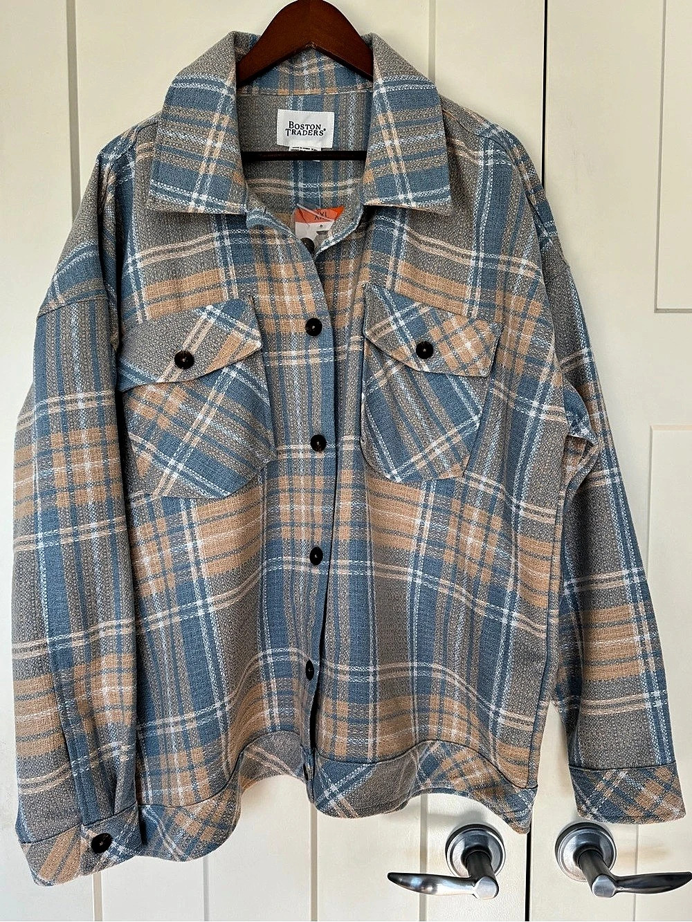 Boston Traders Plaid Shirt Jacket Blue & Brown XXL NWT
